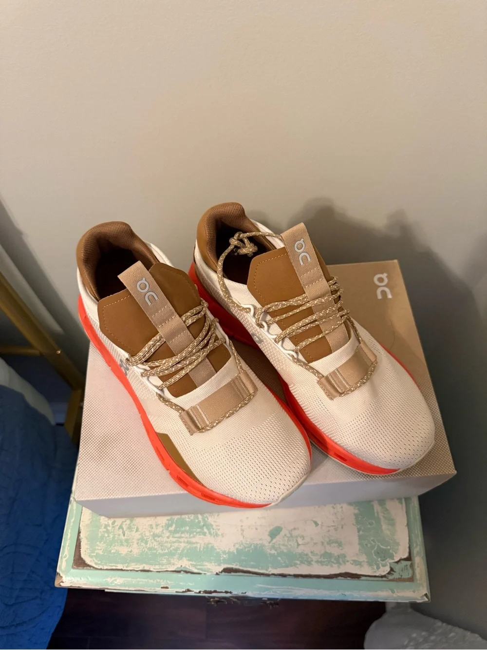 On Running women’s  Cloudnova Cream with Tan Upper and Orange Sole - Picture 3 of 3